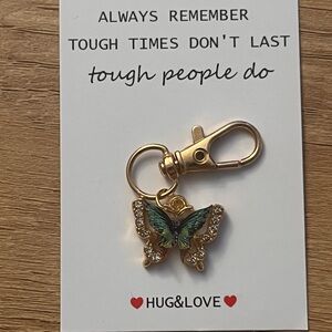 Gold Butterfly Keychain with Green Accents